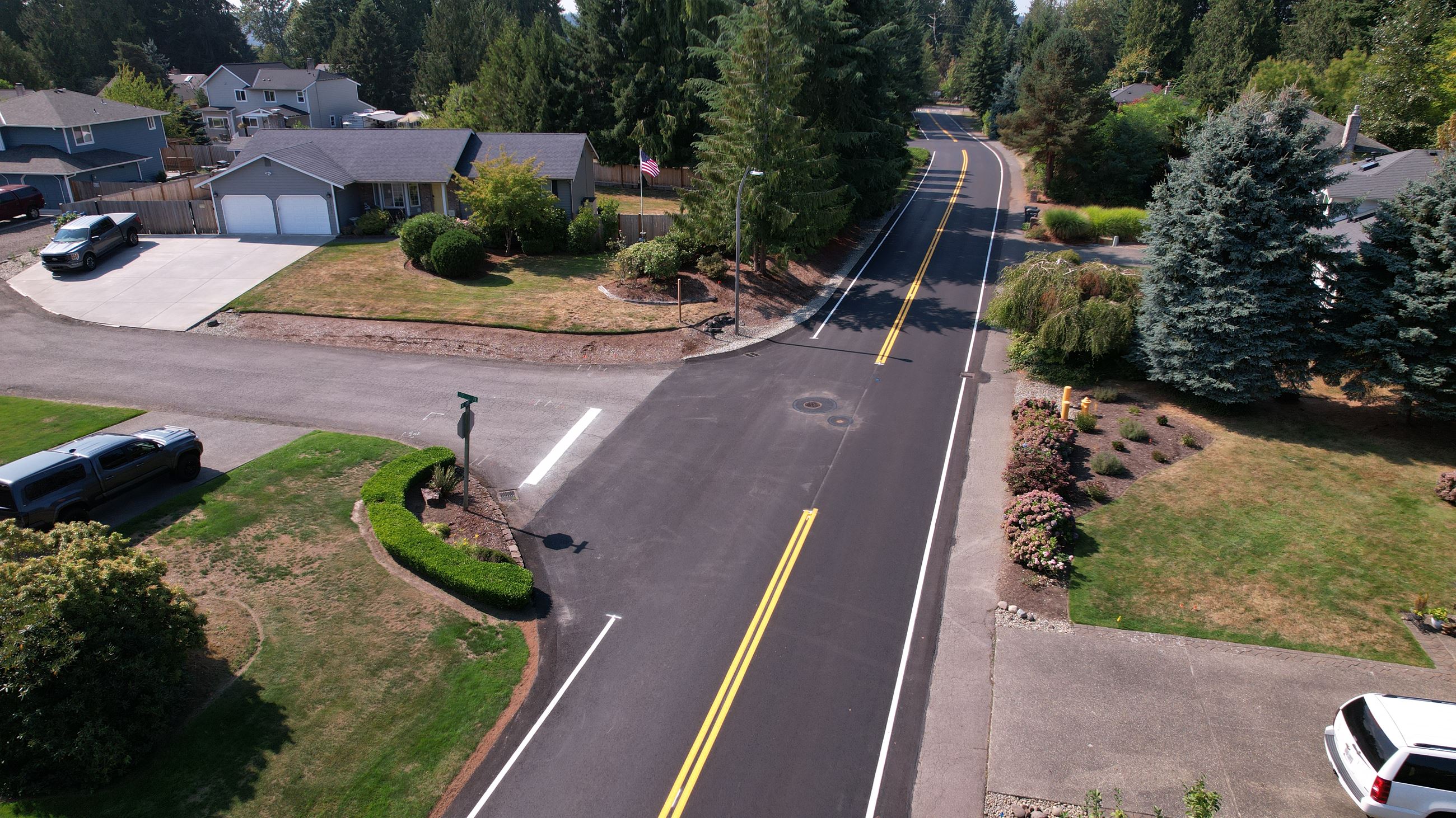 Aerial photo of fresh pavement