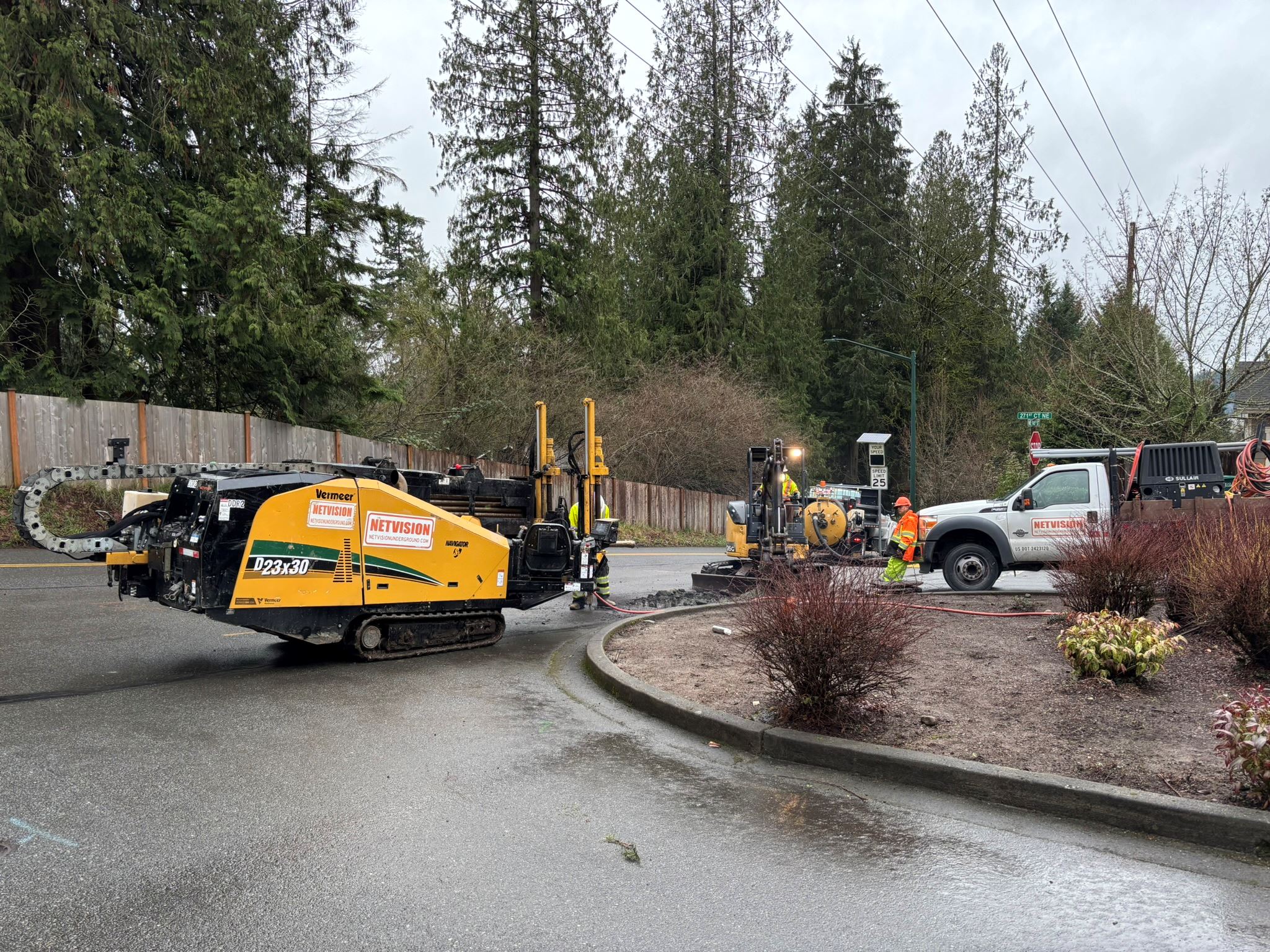 A drilling machine sitting in the roadway